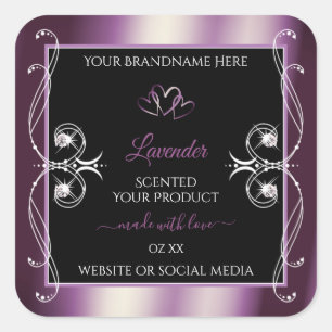 Black Shimmery Purple Hearts Decor Product Labels