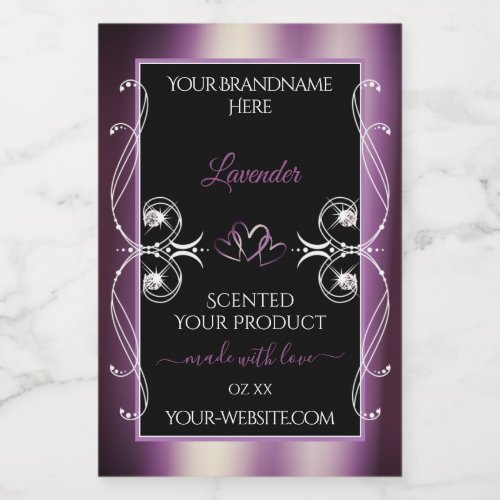 Black Shimmery Purple Hearts Decor Product Labels
