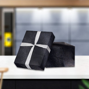 Black Shiny Faux Leather Wrapping Paper