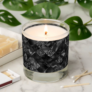 Black Shiny Glitter Faux Metallic Bling Modern Scented Candle