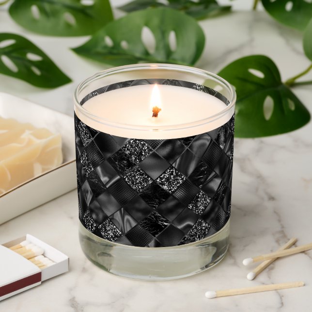 Black Shiny Glitter Faux Metallic Bling Modern Scented Candle (Lit)