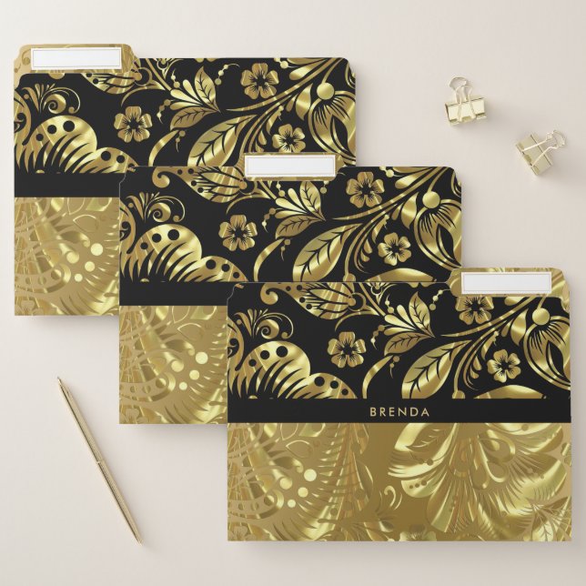 Black & Shiny gold damasks File Folder (Set)