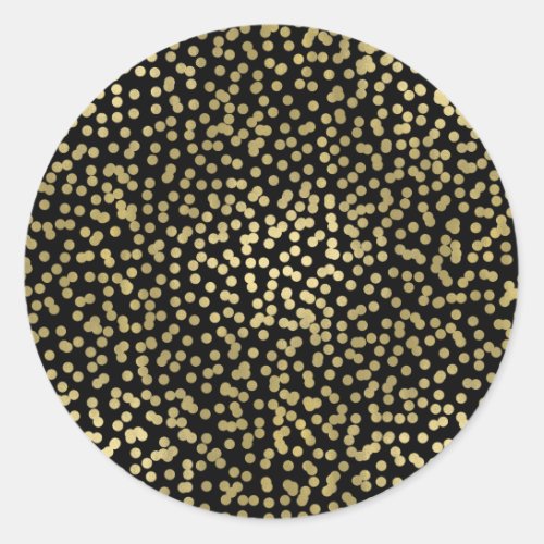 Black  Shiny Gold Dots Confetti Elegant Chic Glam Classic Round Sticker