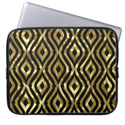 Black &amp; Shiny Gold Geometric Pattern Laptop Sleeve