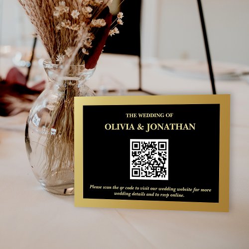 Black Shiny Gold Minimal QR Code Wedding  Enclosure Card