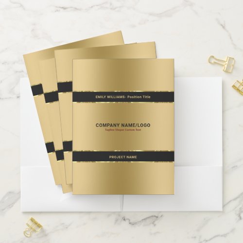 Black  Shiny Gold Stripes Pocket Folder