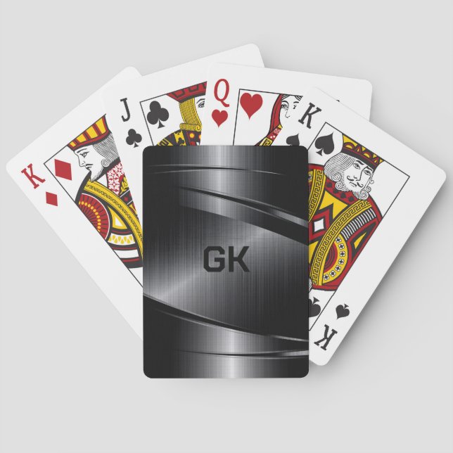 Black Shiny Metallic Brushed Aluminum Look  Poker Cards (Back)
