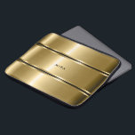 Black & Shiny Metallic Gold Stripes Laptop Sleeve<br><div class="desc">Elegant modern geometric gold tones stainless steel with black stripes accent. Optional monogram.</div>