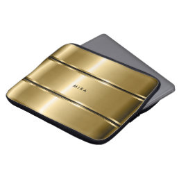 Black &amp; Shiny Metallic Gold Stripes Laptop Sleeve
