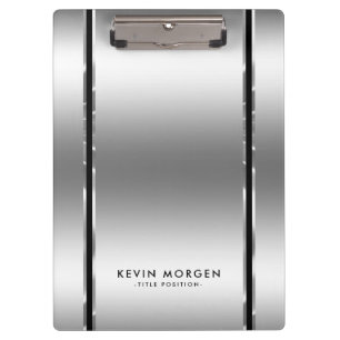Black & Shiny Metallic Silver-Gray Stripes Clipboard