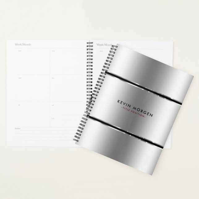 Black & Shiny Metallic Silver Stripes Planner (Display)