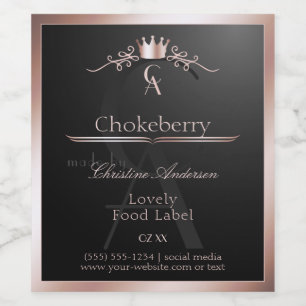 Black Shiny Product Label Rose Gold Frame Monogram