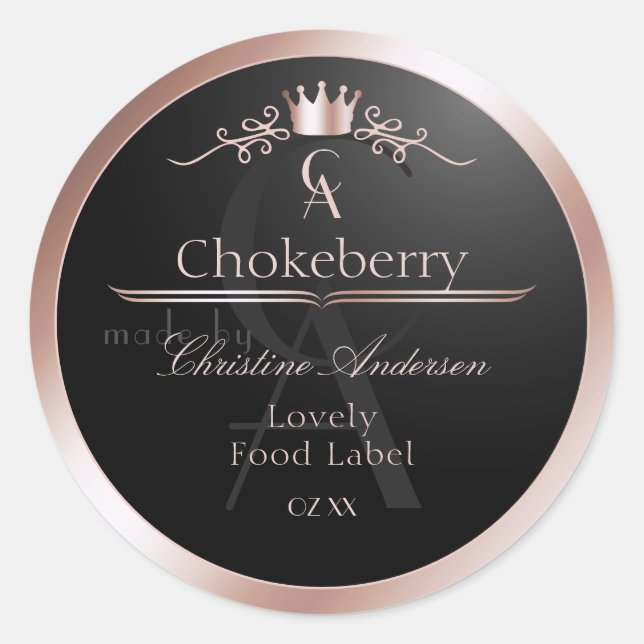Black Shiny Product Label Rose Gold Frame Monogram (Front)