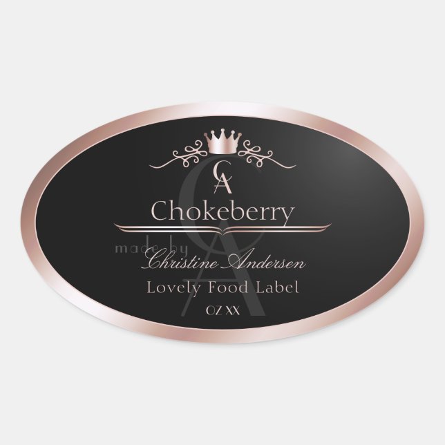 Black Shiny Product Label Rose Gold Frame Monogram (Front)