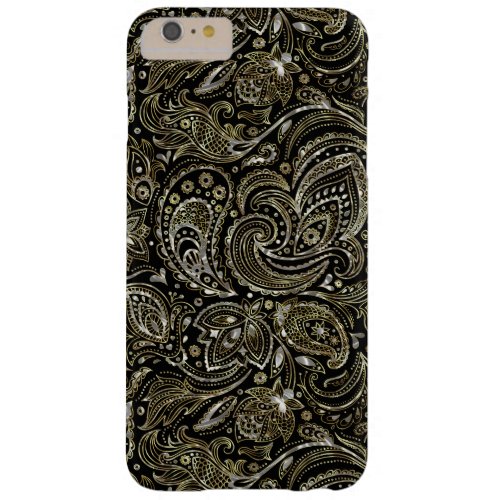 Black  Shiny Silver Look Floral Paisley Barely There iPhone 6 Plus Case