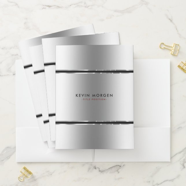 Black & Shiny Silver Stripes Pocket Folder (In Situ)