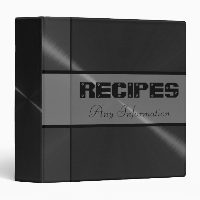 Black Shiny Stainless Steel Metal 3 Ring Binder (Front/Spine)