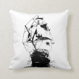 Black Ship Silhouette Throw Pillow