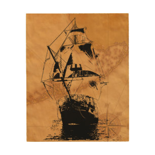 Black Ship Silhouette Wood Wall Decor