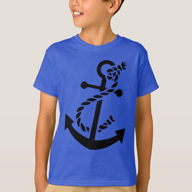 Black Ship's Anchor Nautical Marine Themed T-Shirt (Front)