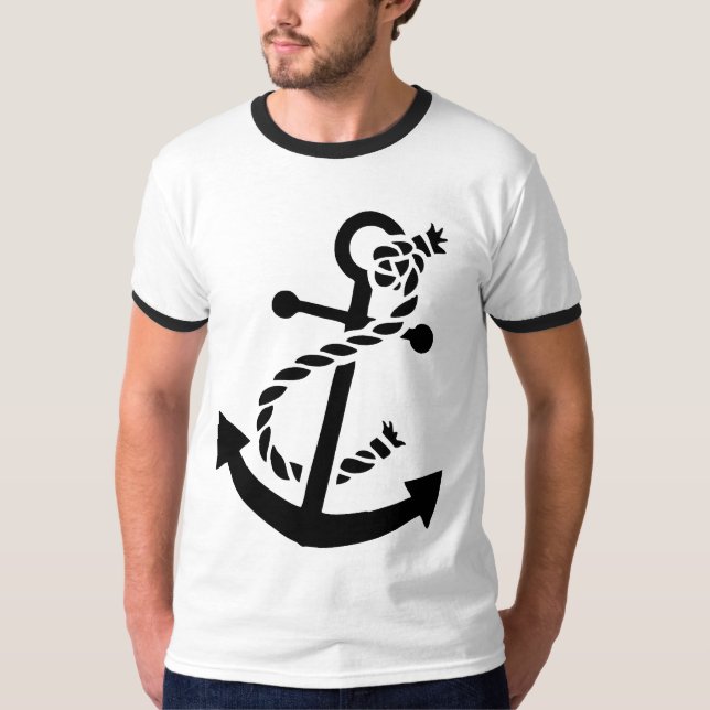 Black Ship's Anchor Nautical Marine Themed T-Shirt (Front)