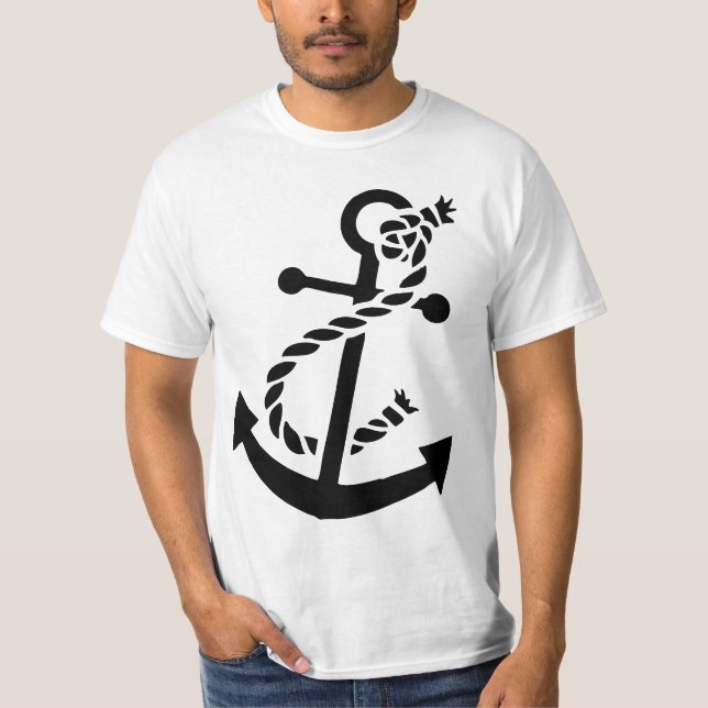 Black Ship's Anchor Nautical Marine Themed T-Shirt (Front)