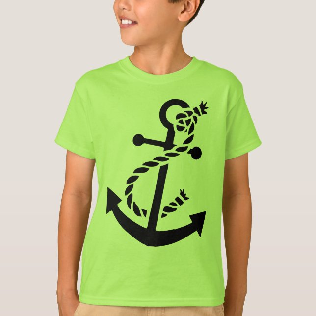 Black Ship's Anchor Nautical Marine Themed T-Shirt (Front)