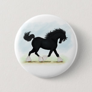 Black Shire Horse With Blaze and Stockings Button