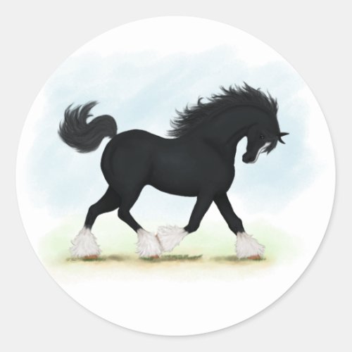 Black Shire Horse With Blaze and Stockings Classic Round Sticker