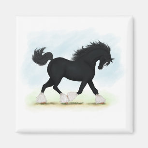 Black Shire Horse With Blaze and Stockings Magnet