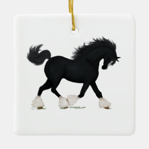 Black Shire Horse With Blaze Equestrian Charm Ceramic Ornament