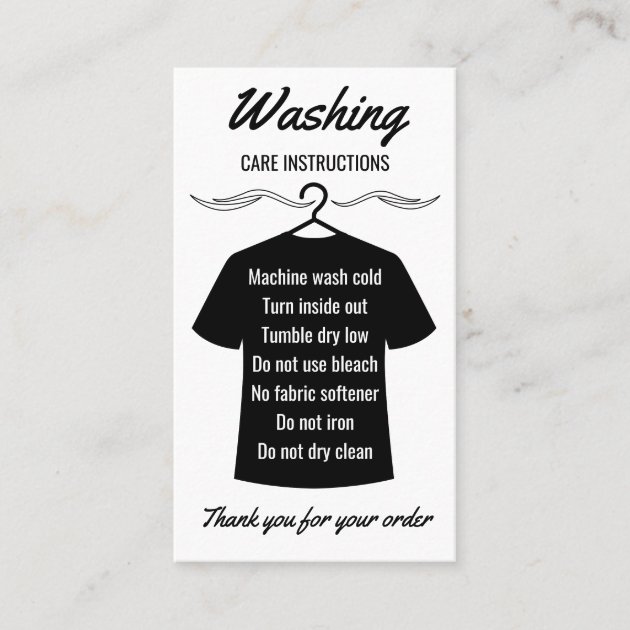 Black Shirt Apparel Washing Care Instructions Business Card