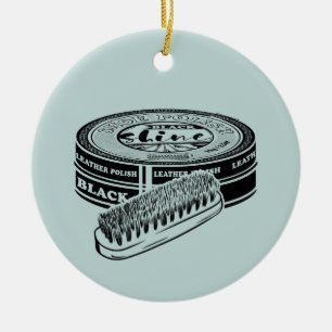 Black shoe polish tin ceramic ornament