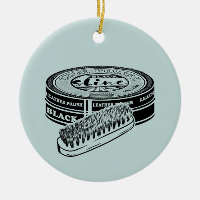 Black shoe polish tin ceramic ornament (Front)