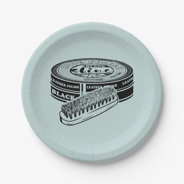 Black shoe polish tin paper plates (Front)