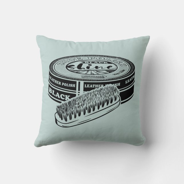 Black shoe polish tin throw pillow (Back)