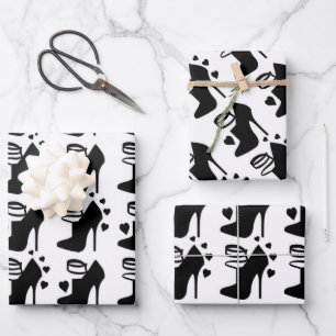 Black Shoe Wrapping Paper Flat Sheet Set of 3