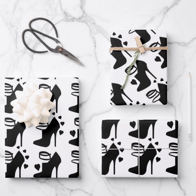 Black Shoe Wrapping Paper Flat Sheet Set of 3 (Front)