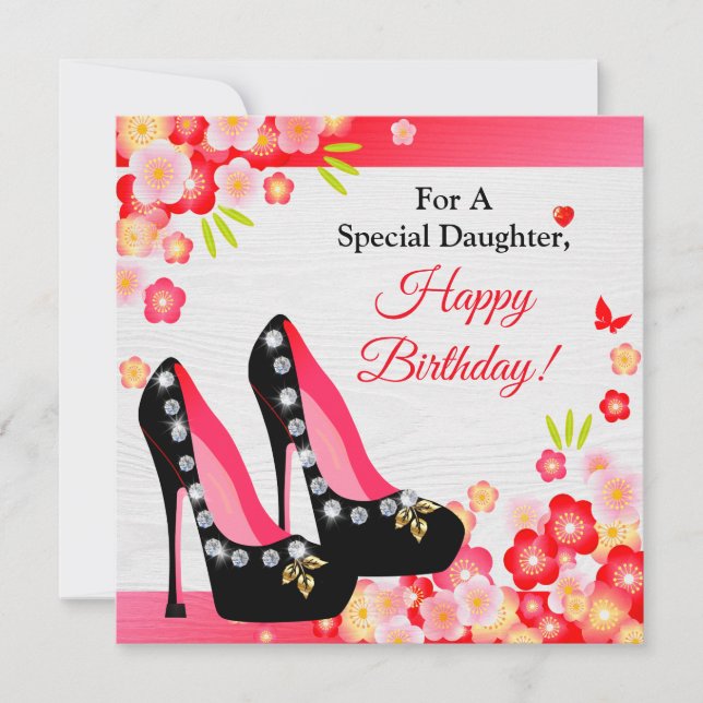 Black Shoes With Diamond & Gold Daughter Birthday Card (Front)