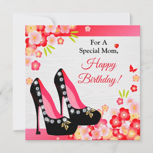 Black Shoes With Diamond & Gold Mother Birthday Card (Front)