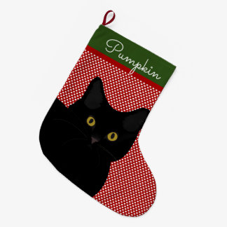 Black Short Hair Cat Yellow Eyes Personalized Large Christmas Stocking