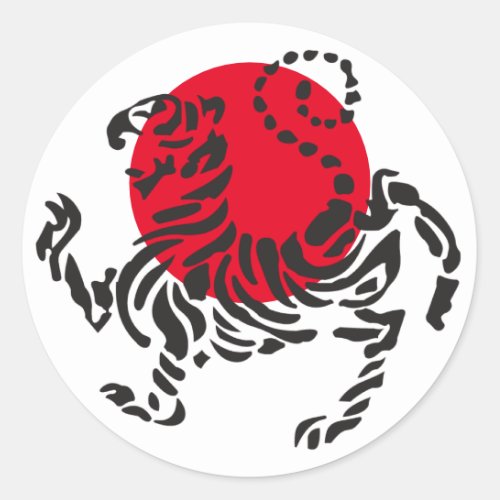Black Shotokan Tiger Rising Sun Classic Round Sticker