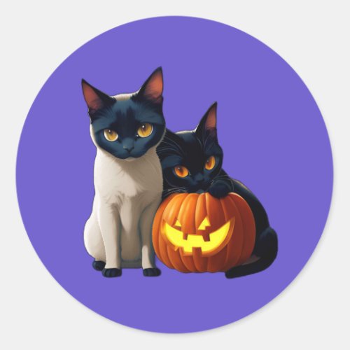 Black Siamese Cat Pumpkin Cute Kawaii Animals Pets Classic Round Sticker