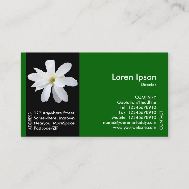 Black Side Band Flower - Magnolia - Green Business Card (Front)