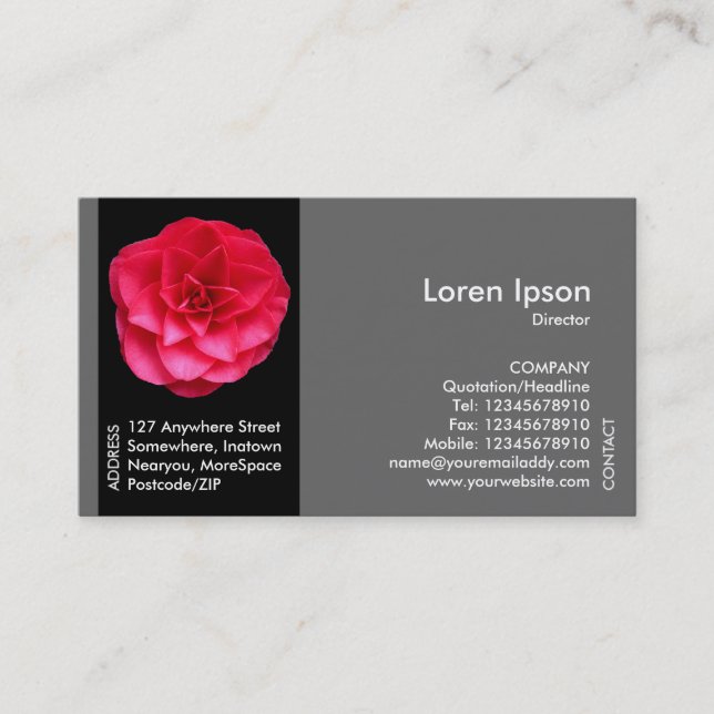 Black Side Band Flower - Red Camellia Business Card (Front)