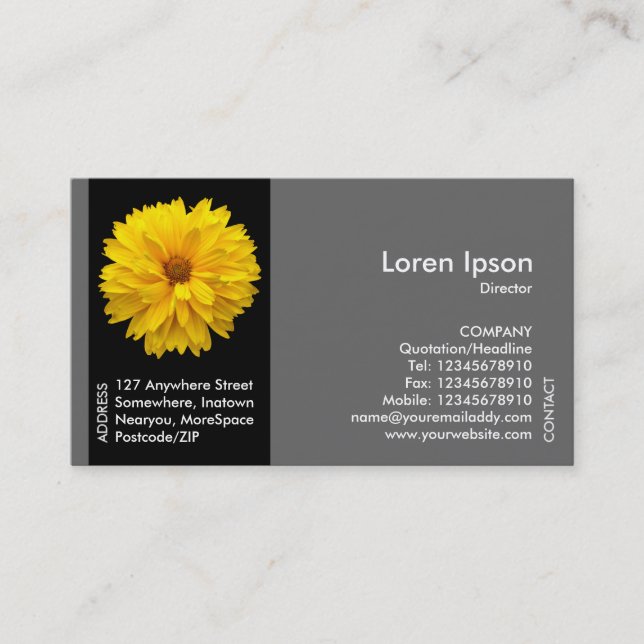 Black Side Band Flower - Yellow Chrysanthemum Business Card (Front)