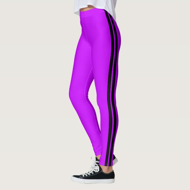 Black Side Stripe Purple Leggings Custom Colors (Left)