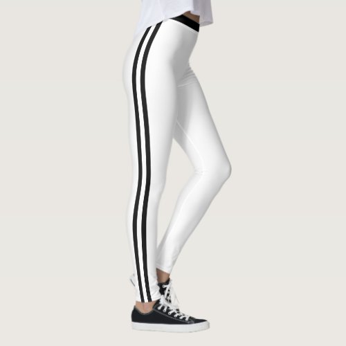 Black Side Stripe White Leggings _ Your Colors