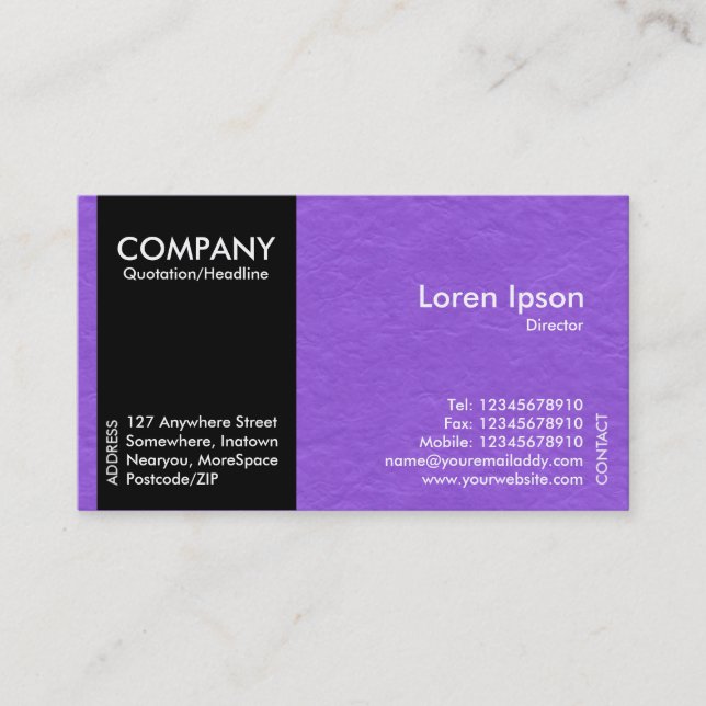 Black SideBand - Violet Paper Texture Business Card (Front)