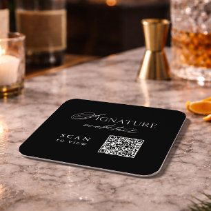 Black Signature Cocktail QR Code Wedding Coaster